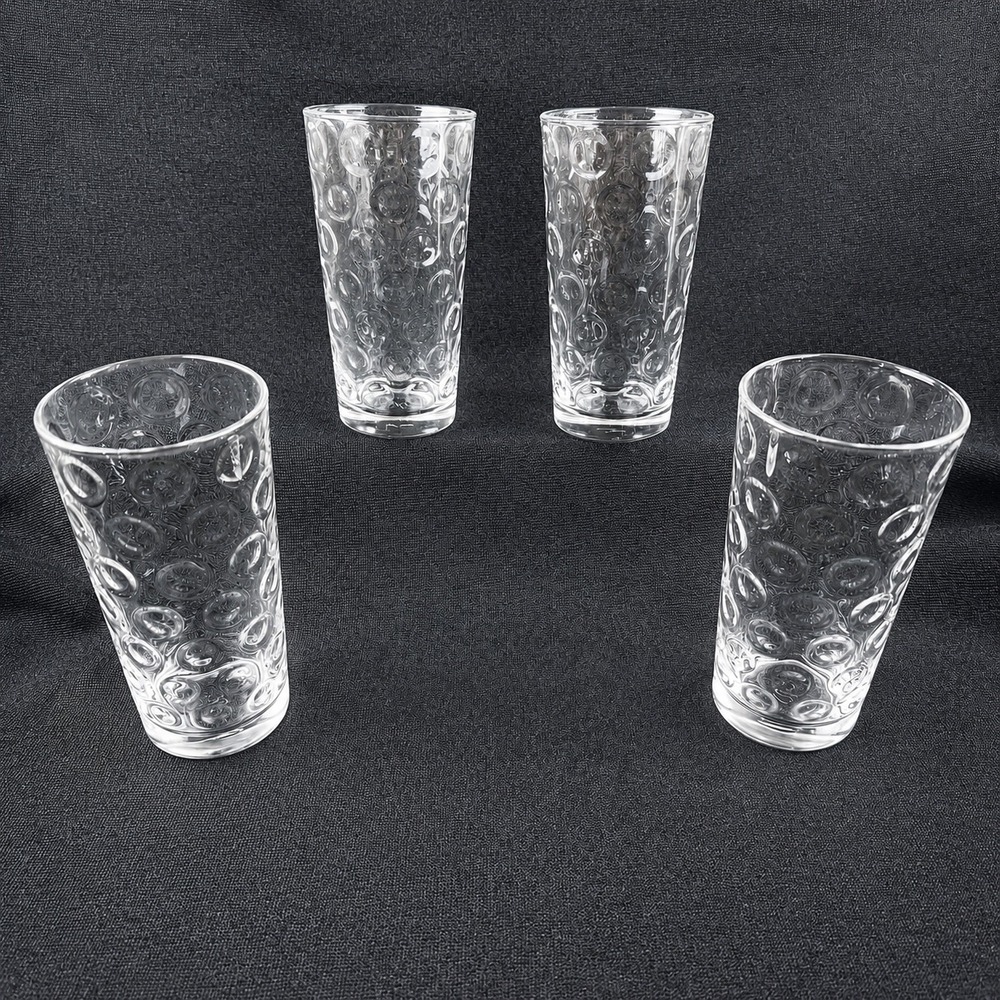 Pasabache Circle Optic Tumbler Glass Vintage Clear‎ Highball Set of 4 5 7/8"